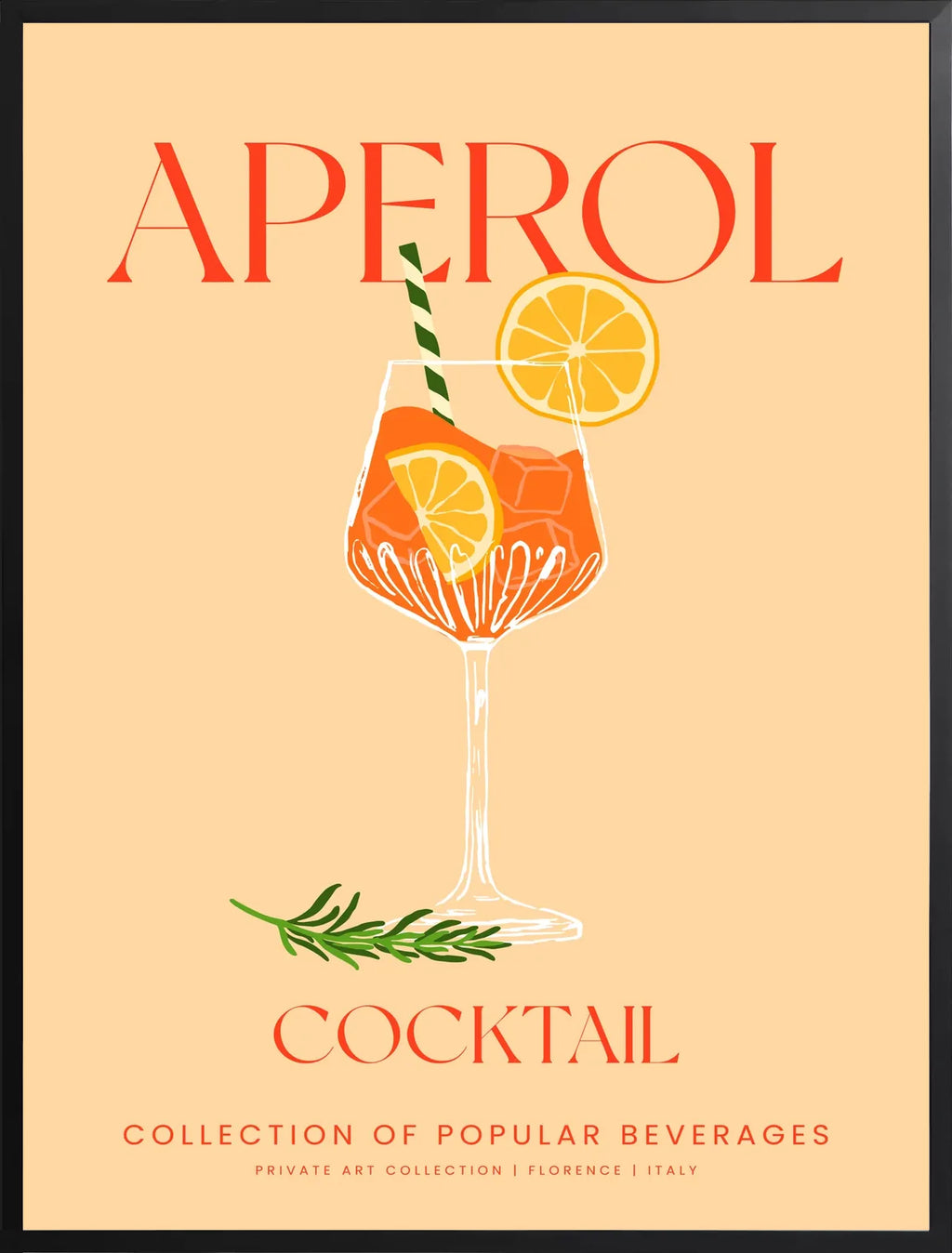 Encadrement noir mat autour du verre aperol spritz et orange