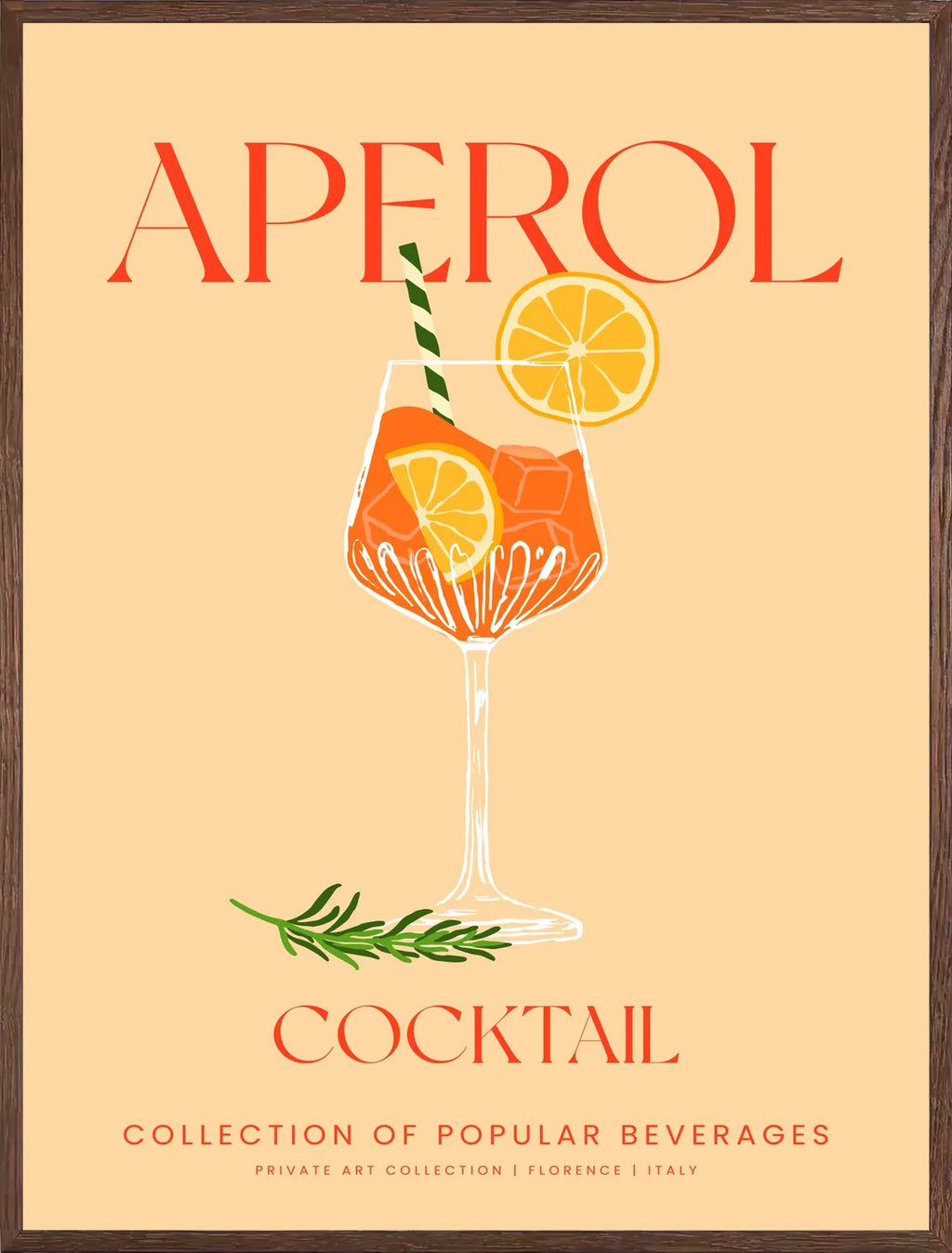 Cadre chene clair entourant l'affiche aperol spritz illustration