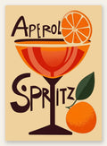Affiche cocktail Aperol Spritz, verre orange et oranges sur fond beige