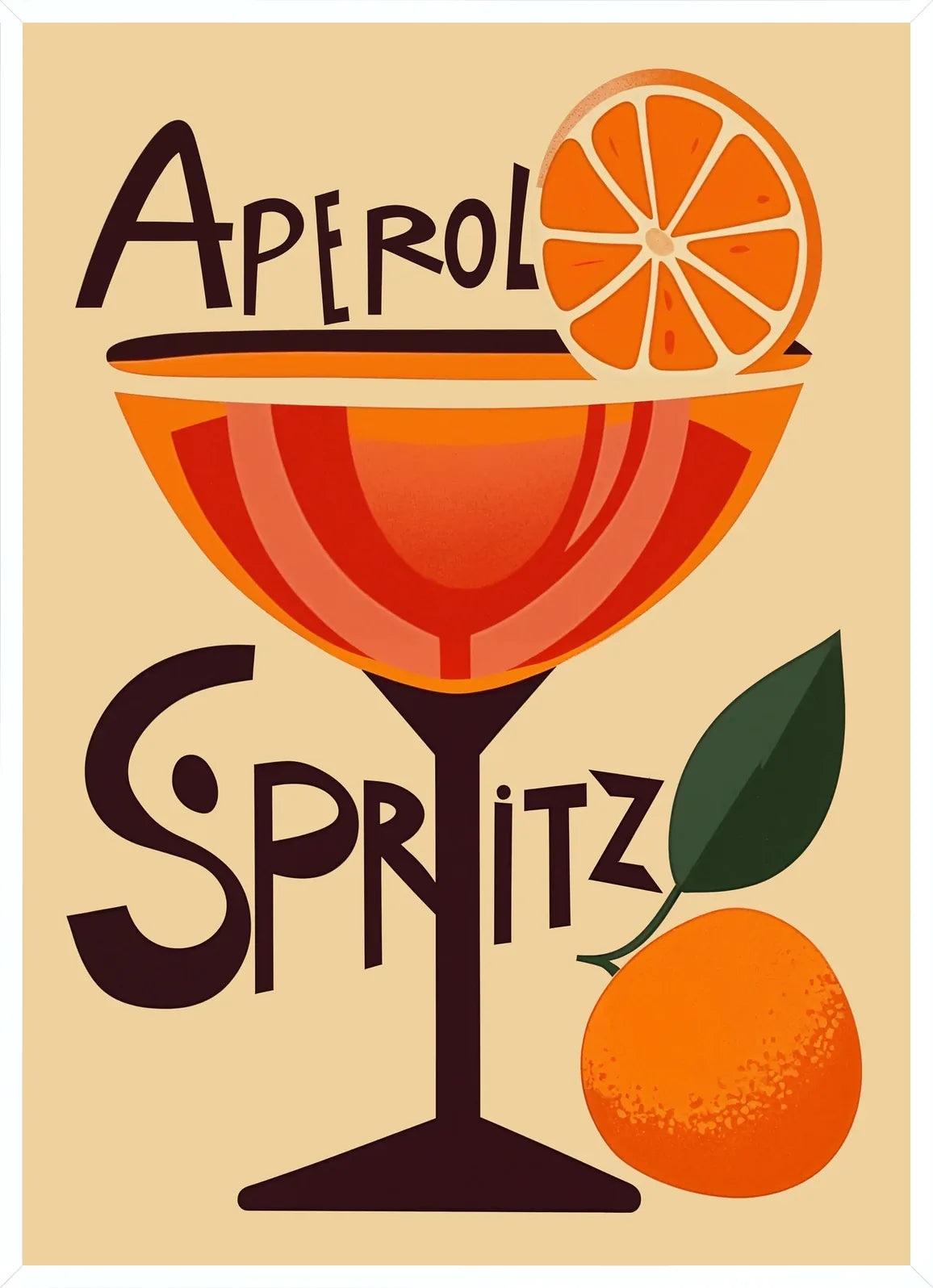 Cadre blanc epure presentant l'affiche cocktail aperol spritz beige