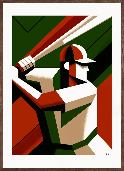 Batte de baseball encadrée chêne clair, finition mat, monogramme C.L. en bas à droite