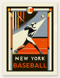 Affiche baseball New York, batteur en swing batte levee sous un projecteur