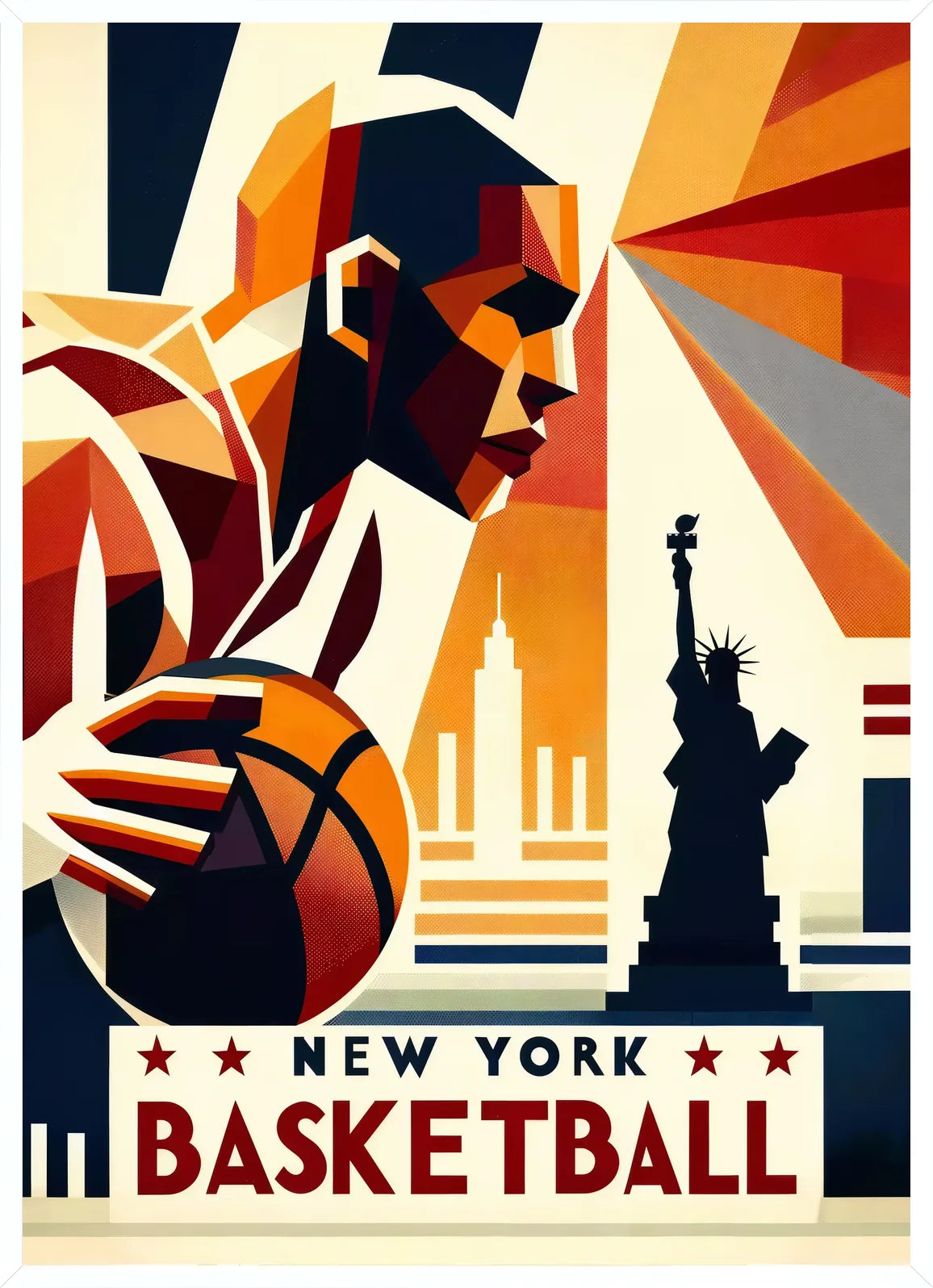 Silhouette du joueur de basketball dans un cadre blanc fin, minimal et graphique