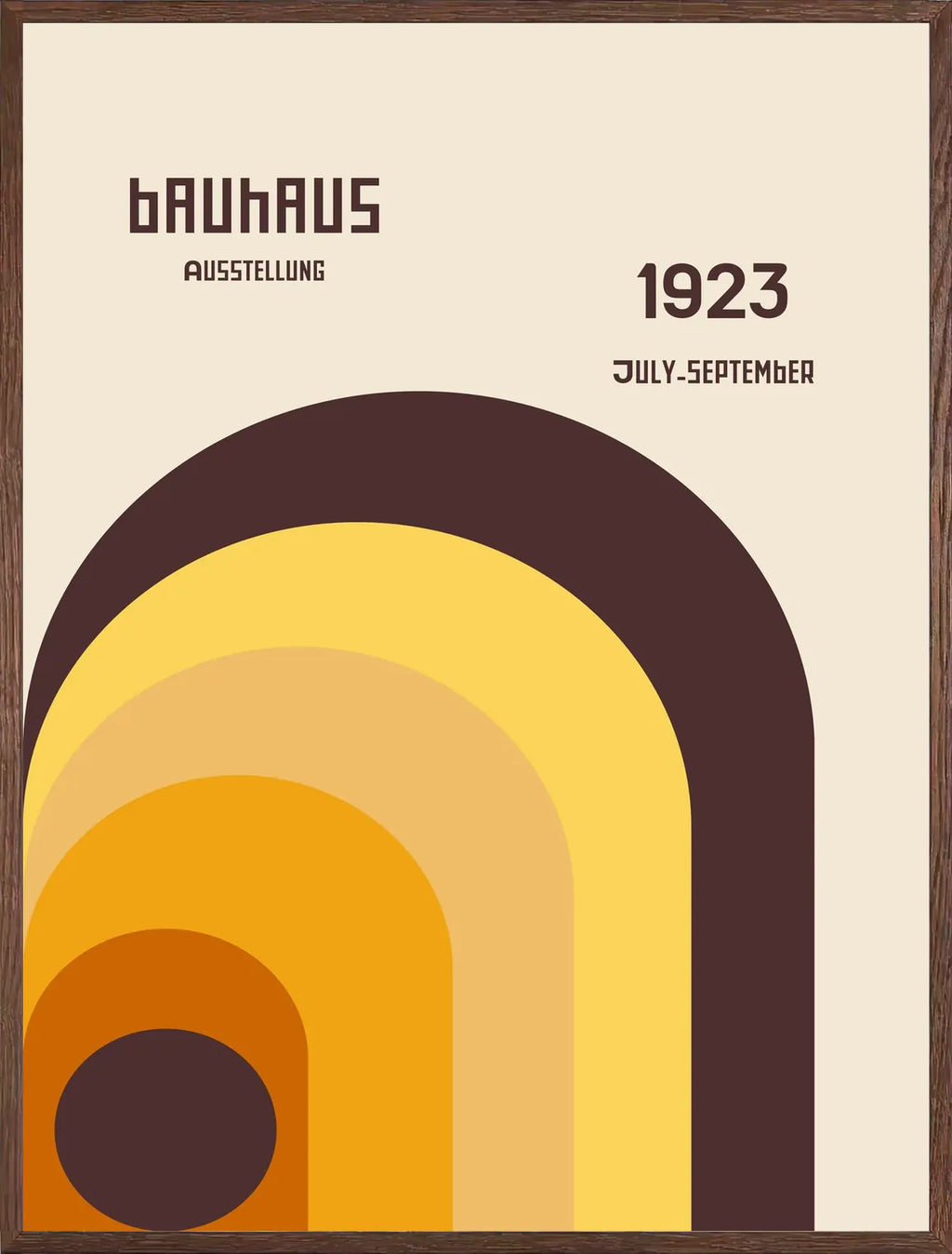 Cadre chene clair entourant l'affiche Bauhaus arche orange