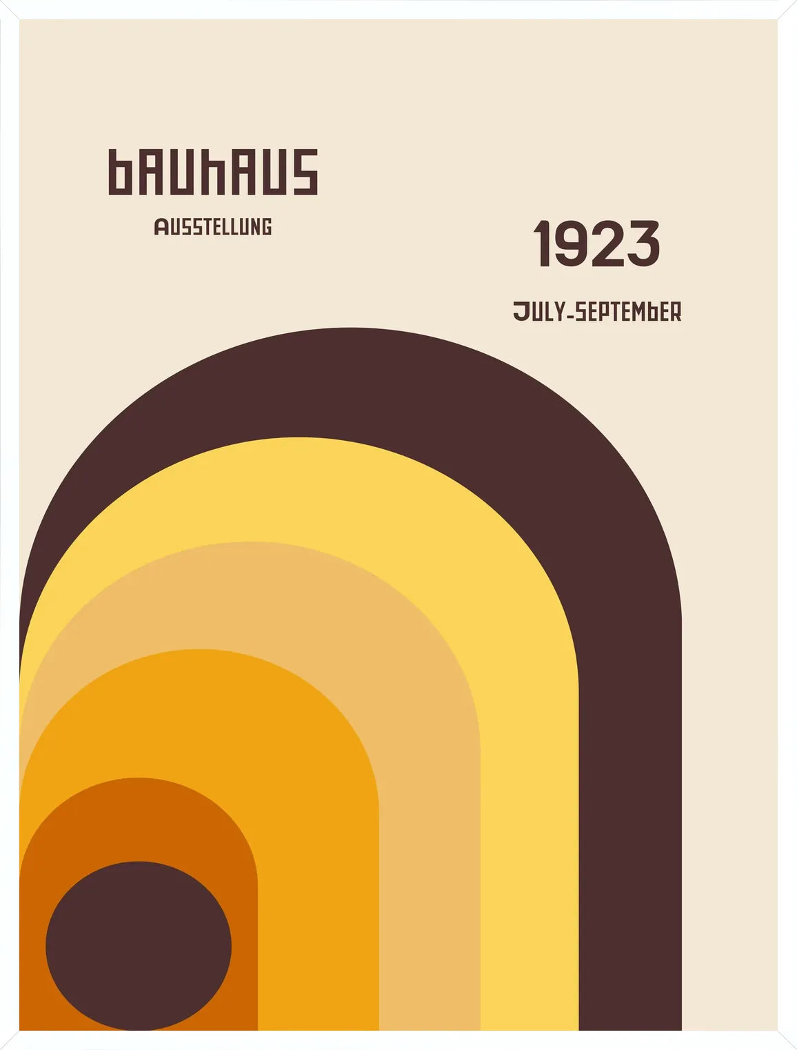 Cadre blanc epure presentant l'affiche Bauhaus arche orange