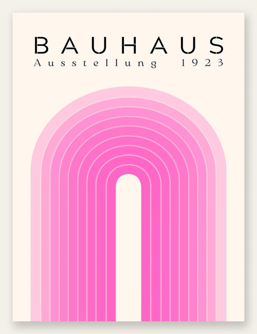 Arche Rose, affiche Bauhaus geometrique sur fond colore