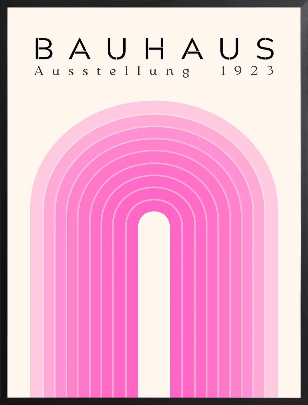 Encadrement noir mat autour de l'affiche Bauhaus arche rose