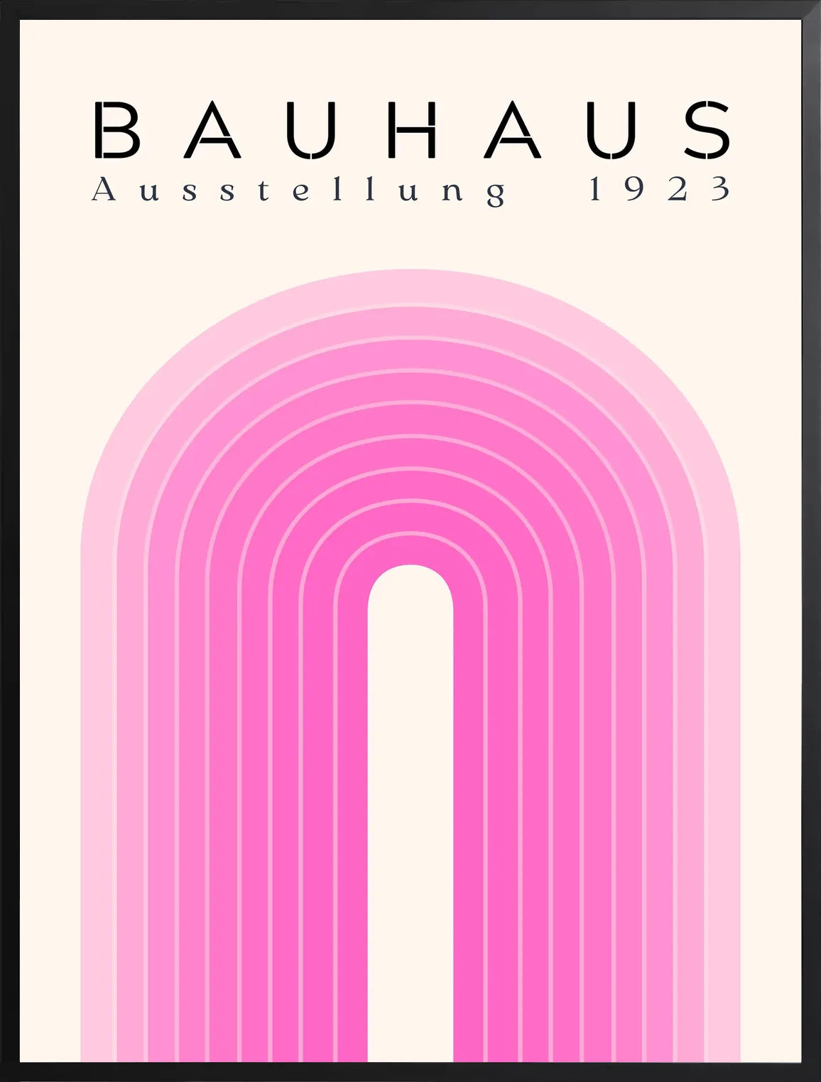 Encadrement noir mat autour de l'affiche Bauhaus arche rose