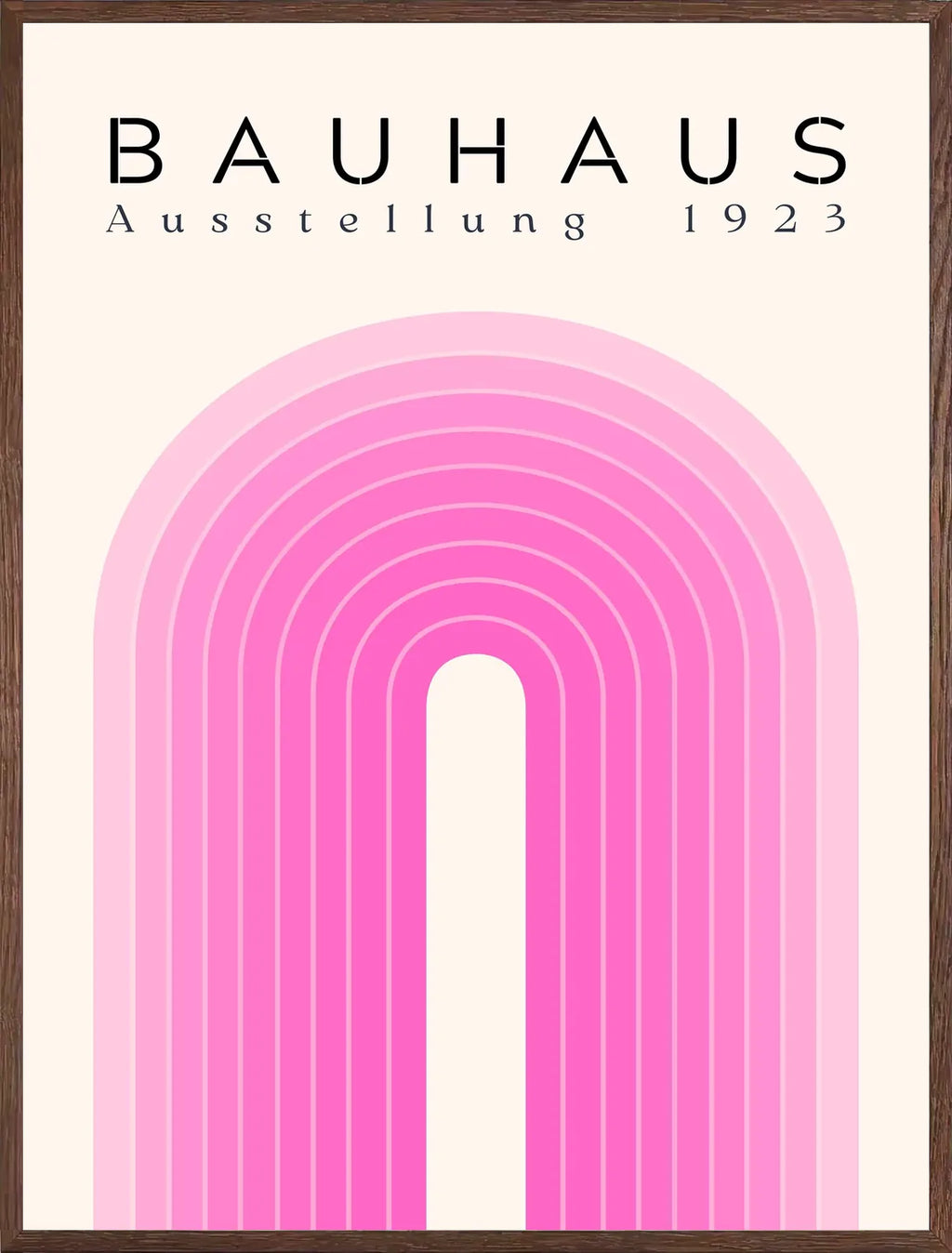 Cadre chene clair entourant l'affiche Bauhaus arche rose