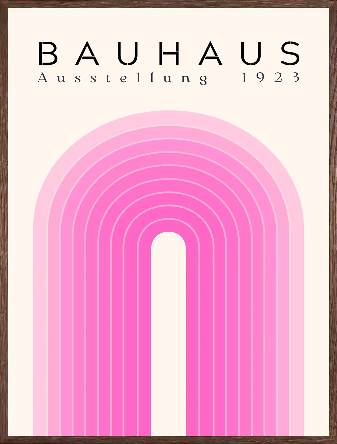 Cadre chene clair entourant l'affiche Bauhaus arche rose