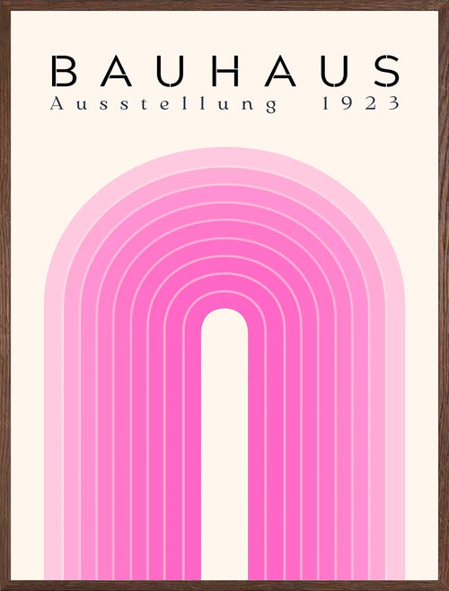 Cadre chene clair entourant l'affiche Bauhaus arche rose