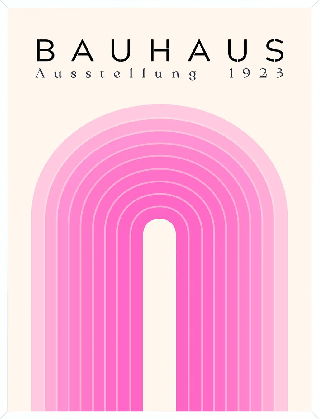 Cadre blanc epure presentant l'affiche Bauhaus arche rose