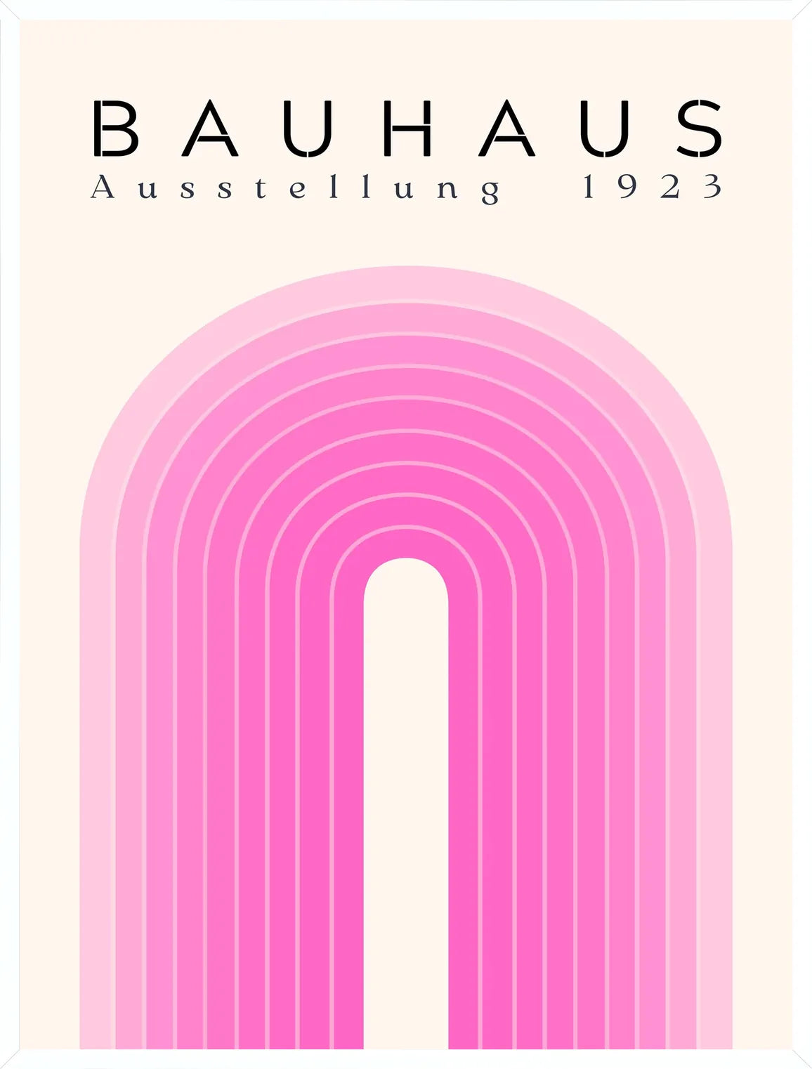 Cadre blanc epure presentant l'affiche Bauhaus arche rose