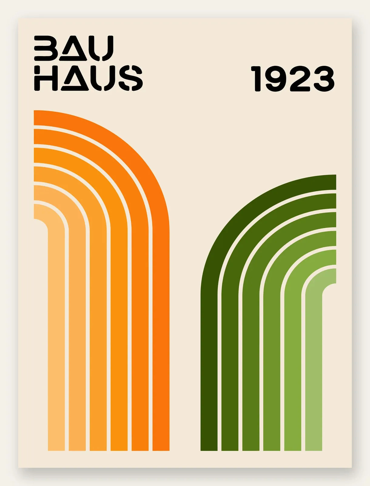 Arches Orange et Vert, affiche Bauhaus geometrique sur fond colore