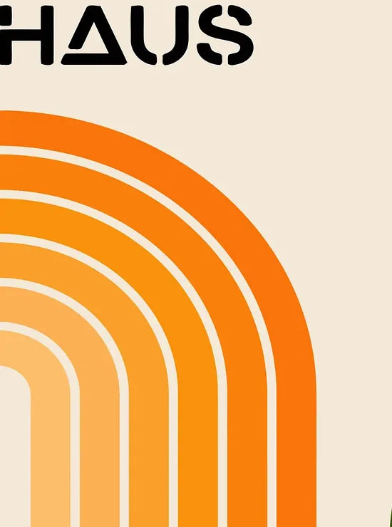 Gros plan sur arches orange et vert de l'affiche Bauhaus geometrique