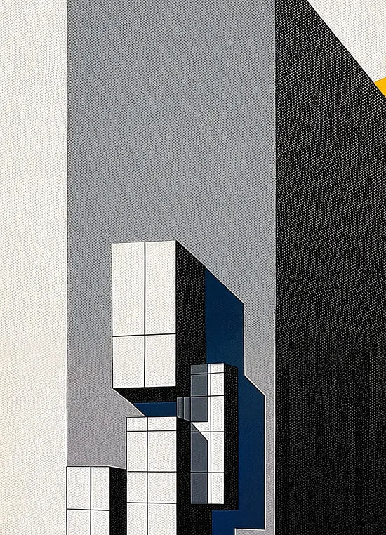 Gros plan sur architecture et spheres de l'affiche Bauhaus geometrique