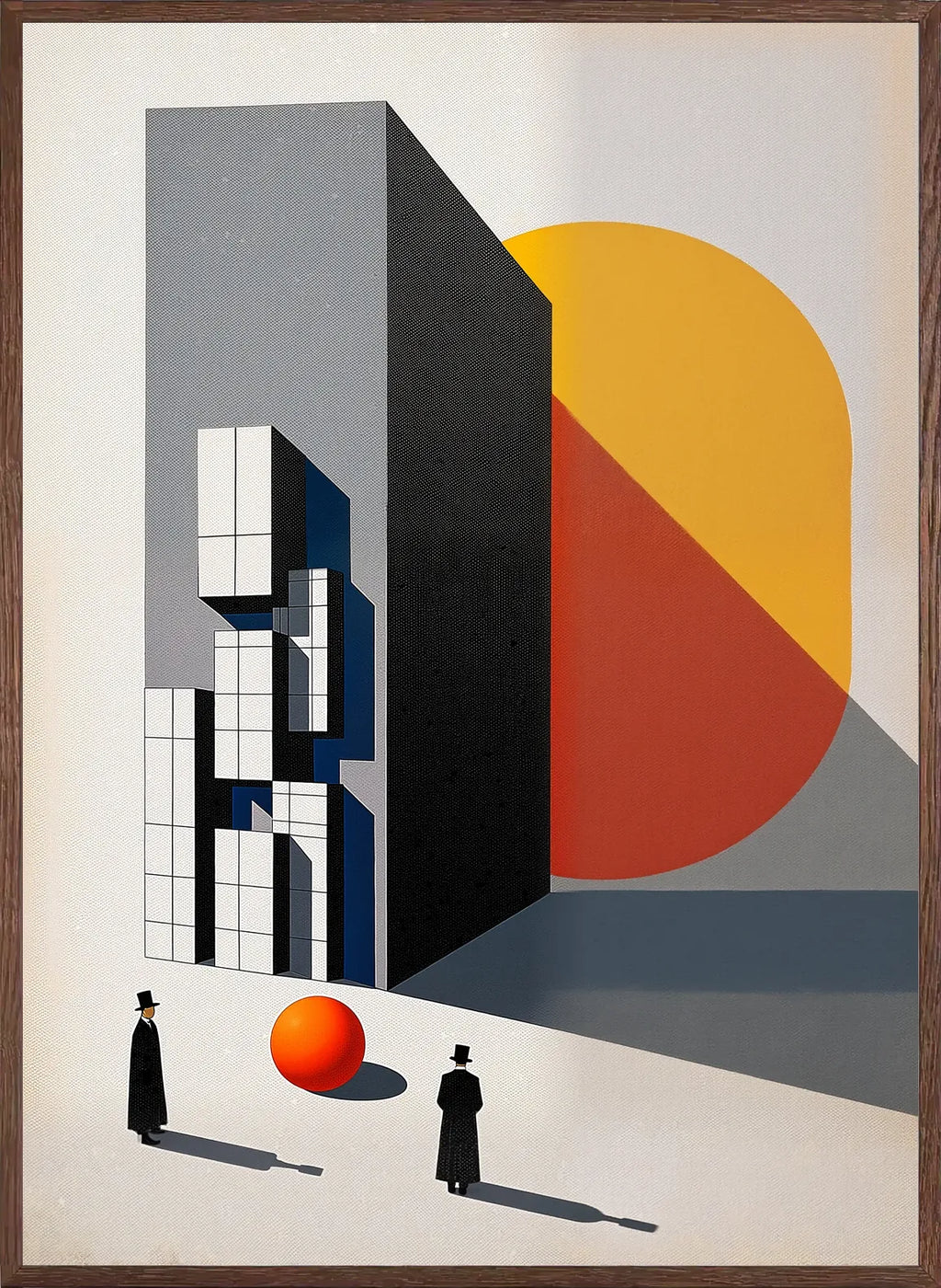 Cadre chene clair entourant l'affiche Bauhaus architecture et spheres