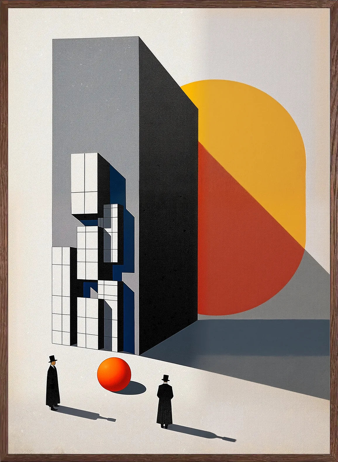 Cadre chene clair entourant l'affiche Bauhaus architecture et spheres