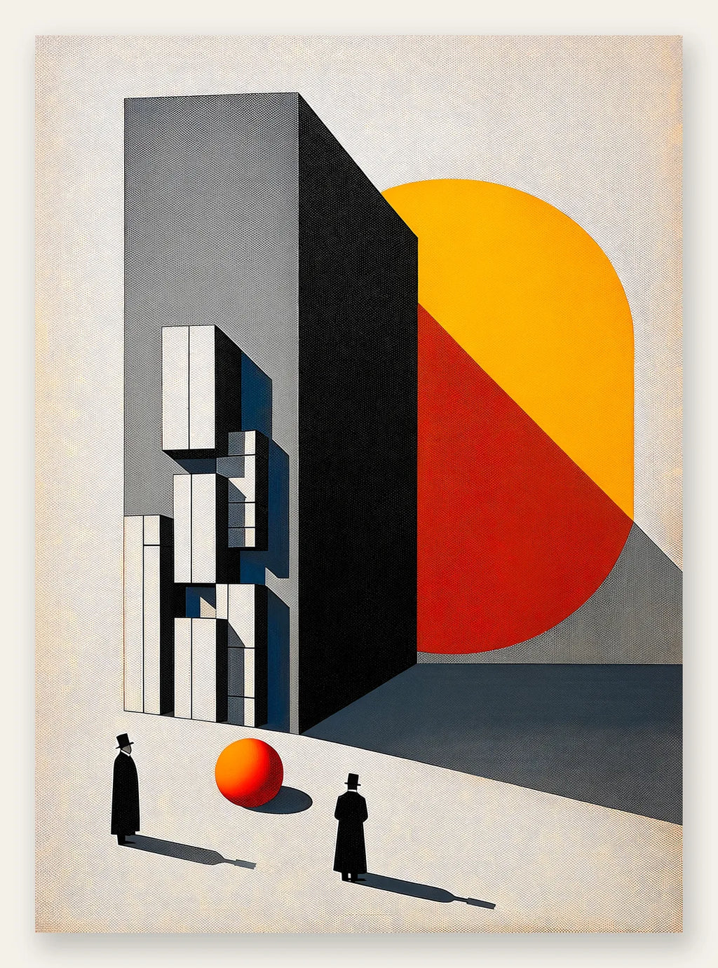 Architecture Surreelle, affiche Bauhaus geometrique sur fond colore