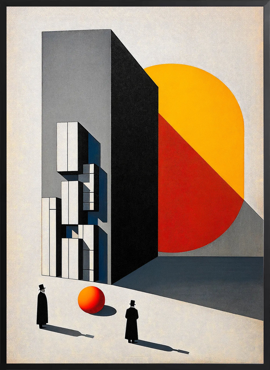 Encadrement noir mat autour de l'affiche Bauhaus architecture surreelle
