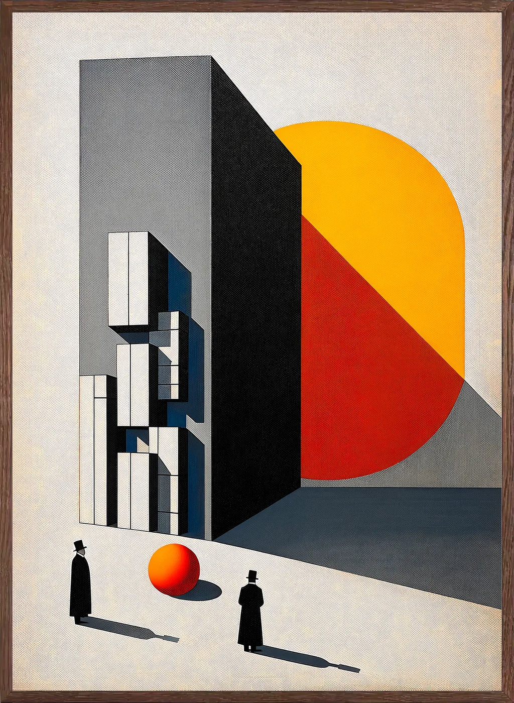 Cadre chene clair entourant l'affiche Bauhaus architecture surreelle