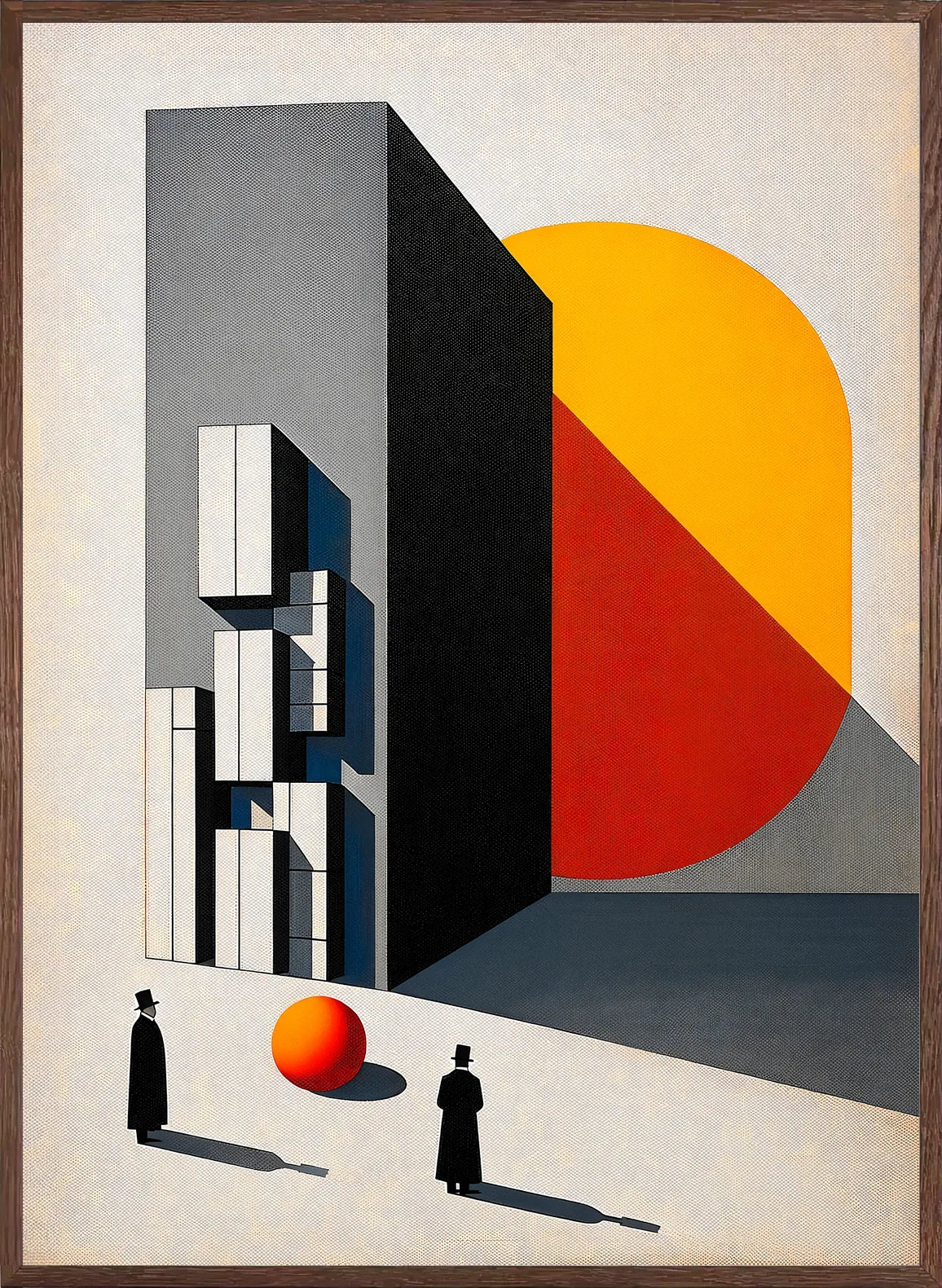 Cadre chene clair entourant l'affiche Bauhaus architecture surreelle