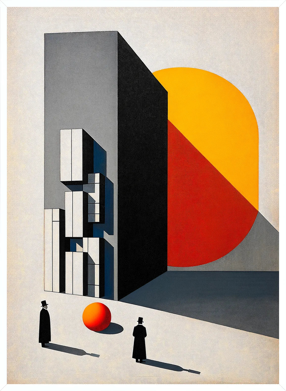 Cadre blanc epure presentant l'affiche Bauhaus architecture surreelle