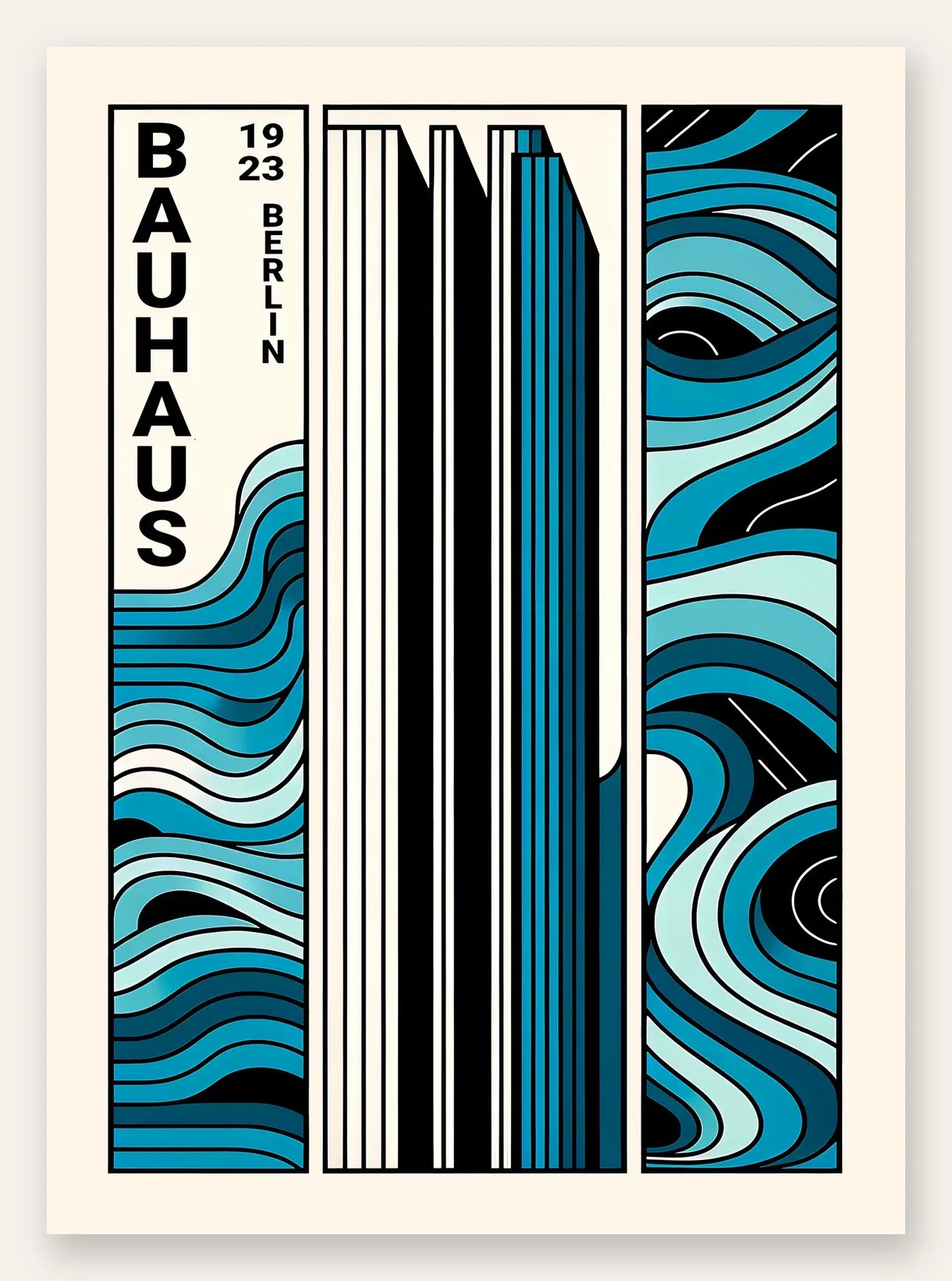 Berlin Triptyque, affiche Bauhaus geometrique sur fond colore