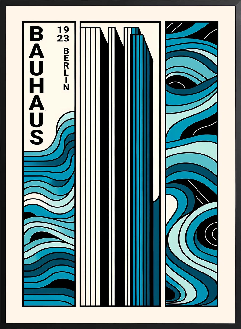Encadrement noir mat autour de l'affiche Bauhaus berlin triptyque