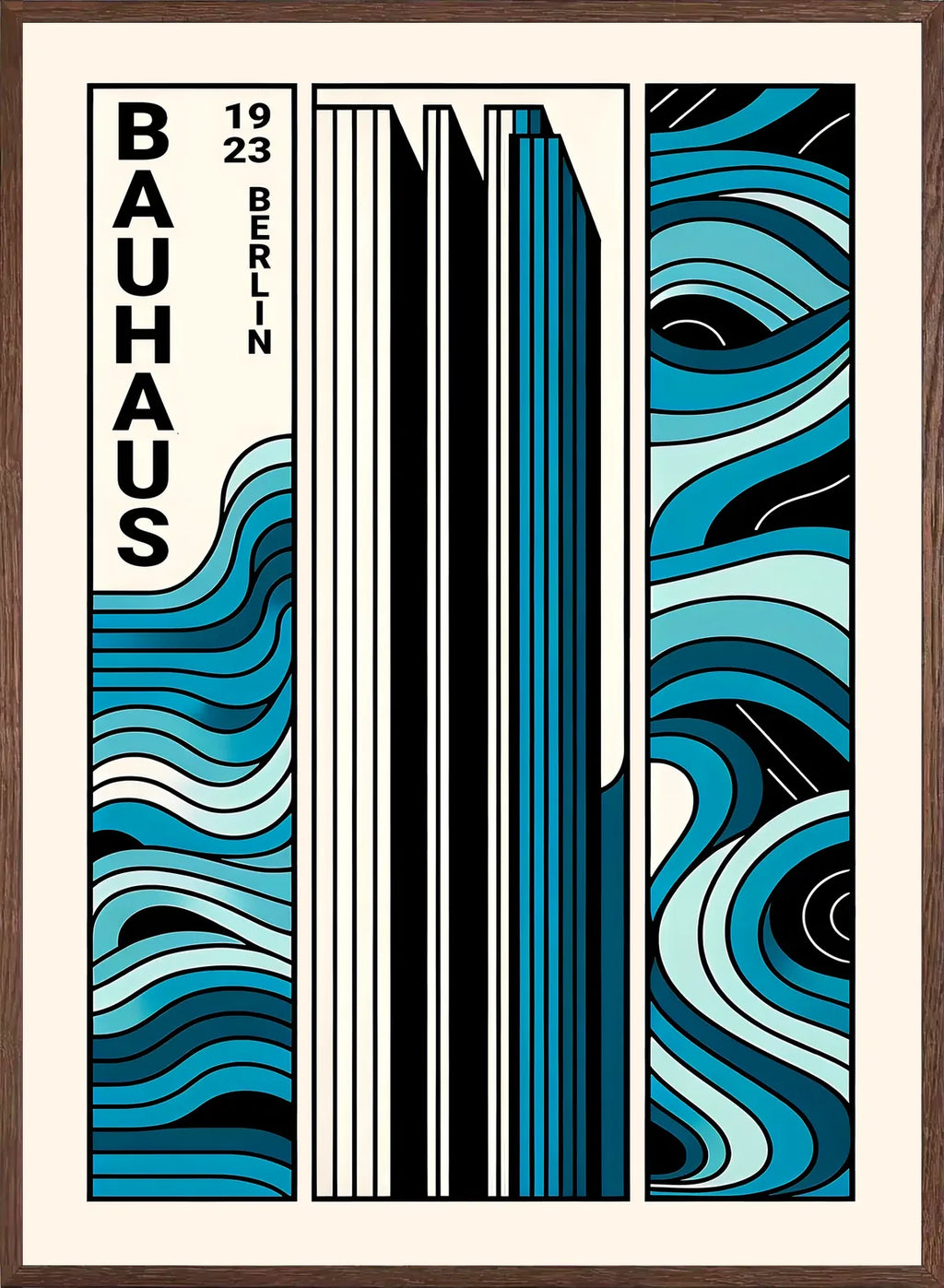 Cadre chene clair entourant l'affiche Bauhaus berlin triptyque