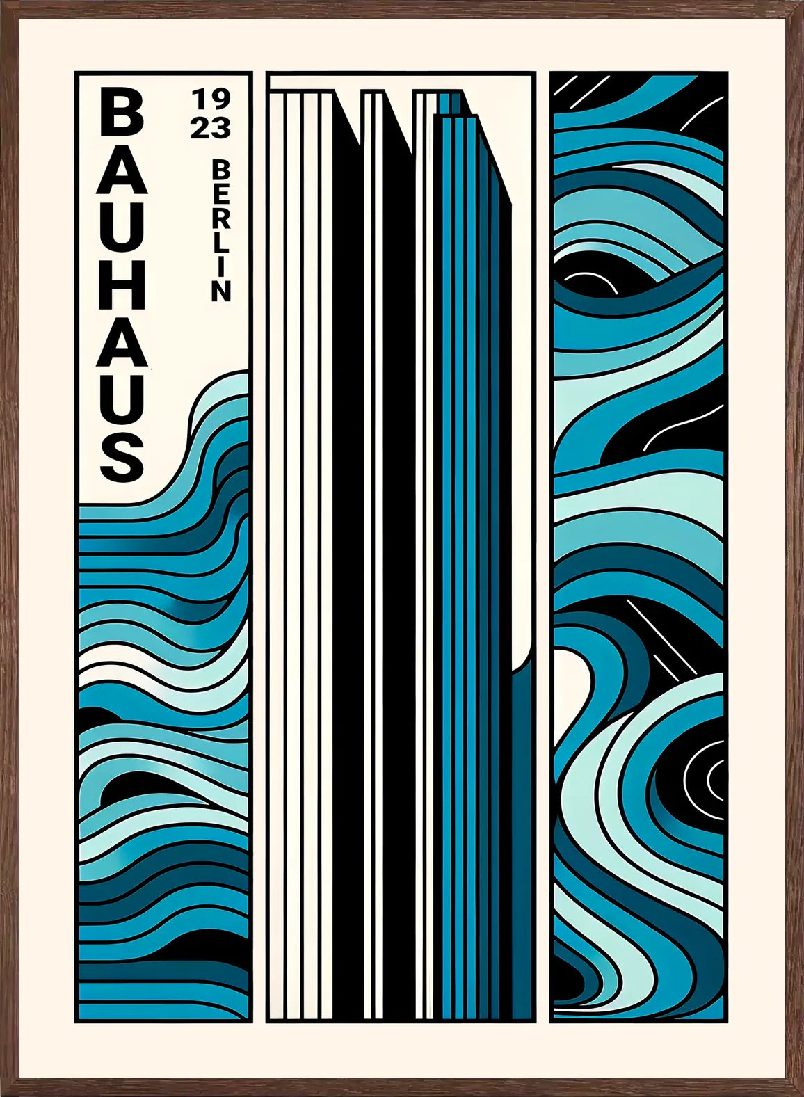 Cadre chene clair entourant l'affiche Bauhaus berlin triptyque