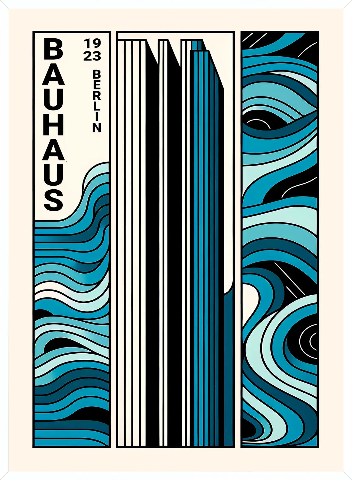 Cadre blanc epure presentant l'affiche Bauhaus berlin triptyque