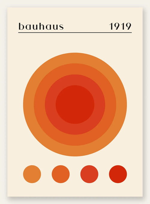 Cercles Concentriques Chauds, affiche Bauhaus geometrique sur fond colore