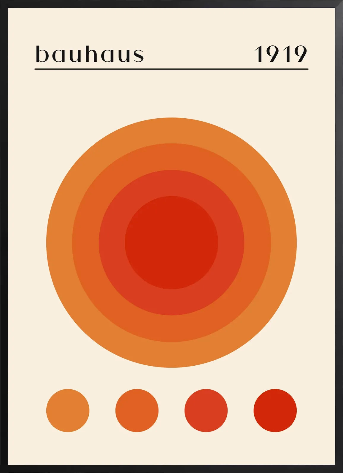 Encadrement noir mat autour de l'affiche Bauhaus cercles concentriques chauds