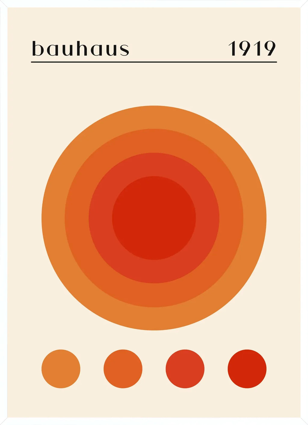 Cadre blanc epure presentant l'affiche Bauhaus cercles concentriques chauds