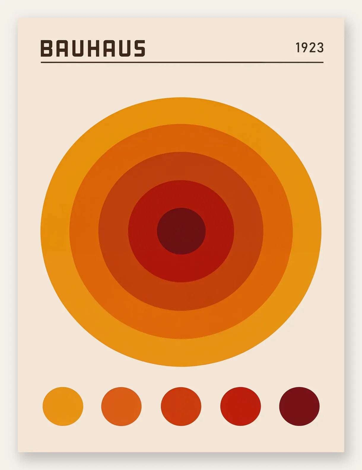Cercles Concentriques Orange, affiche Bauhaus geometrique sur fond colore