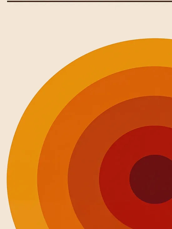 Gros plan sur cercles concentriques orange de l'affiche Bauhaus geometrique