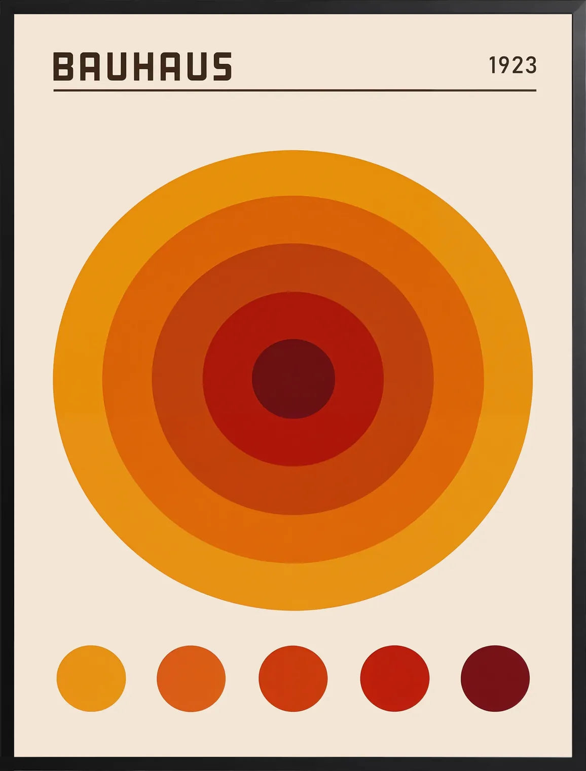 Encadrement noir mat autour de l'affiche Bauhaus cercles concentriques orange