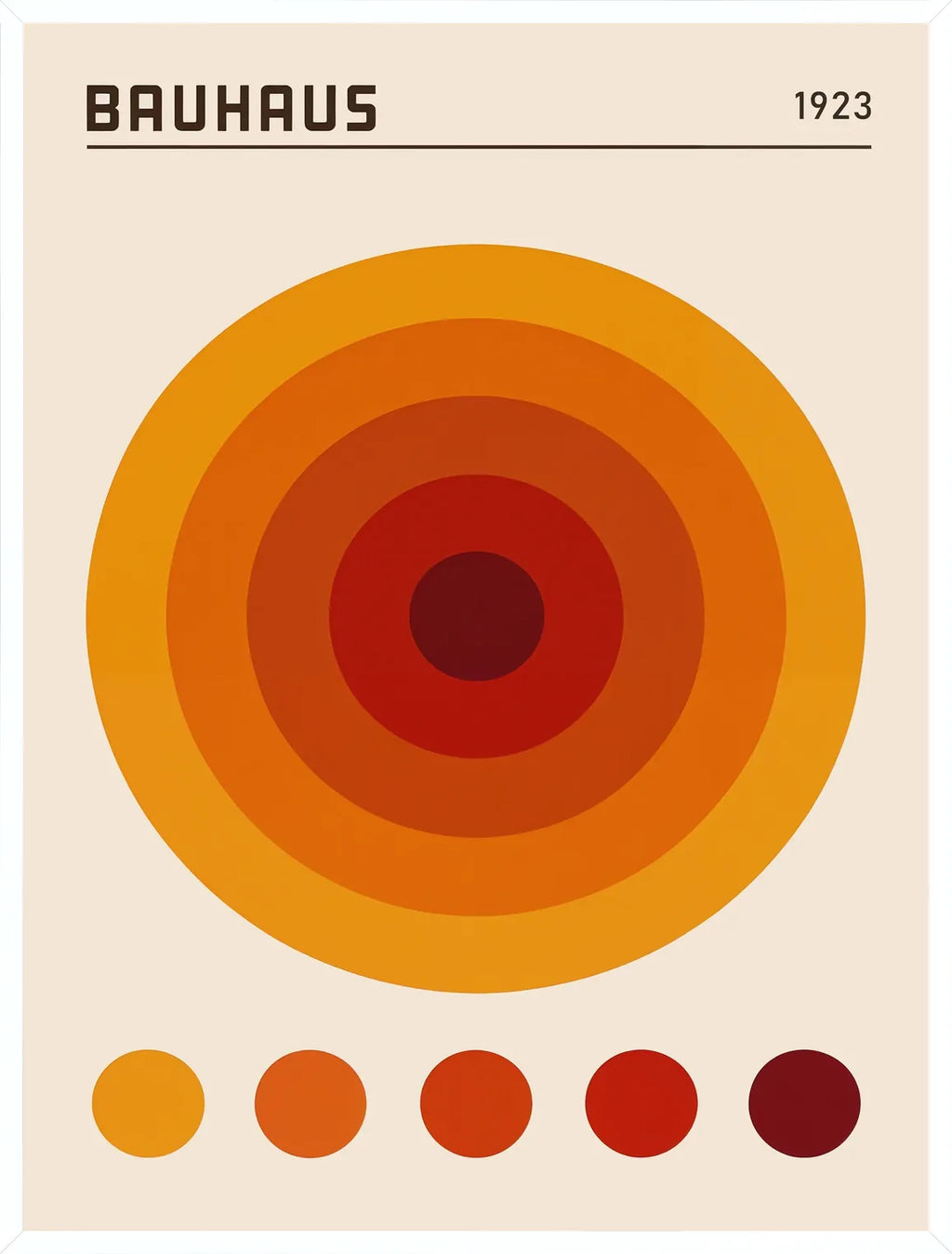 Cadre blanc epure presentant l'affiche Bauhaus cercles concentriques orange