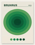Cercles Concentriques Verts, affiche Bauhaus geometrique sur fond colore