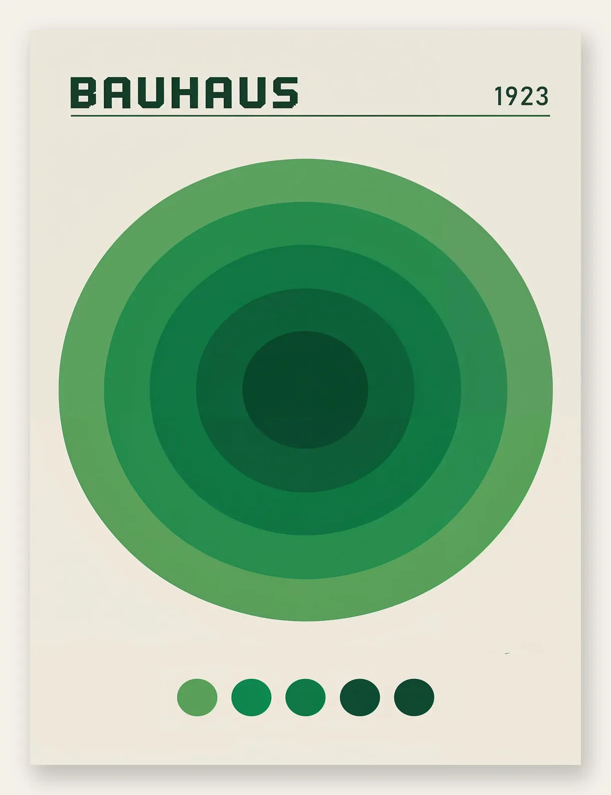 Cercles Concentriques Verts, affiche Bauhaus geometrique sur fond colore