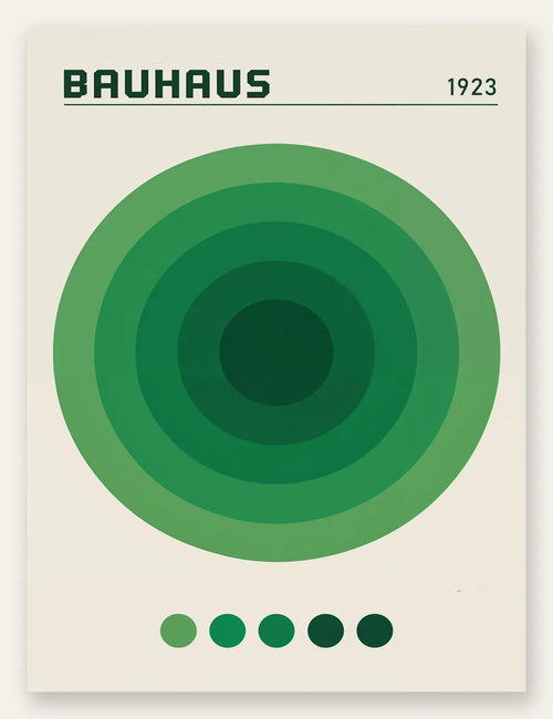 Cercles Concentriques Verts, affiche Bauhaus geometrique sur fond colore