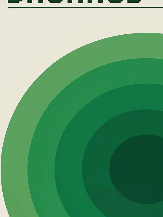 Gros plan sur cercles concentriques verts de l'affiche Bauhaus geometrique