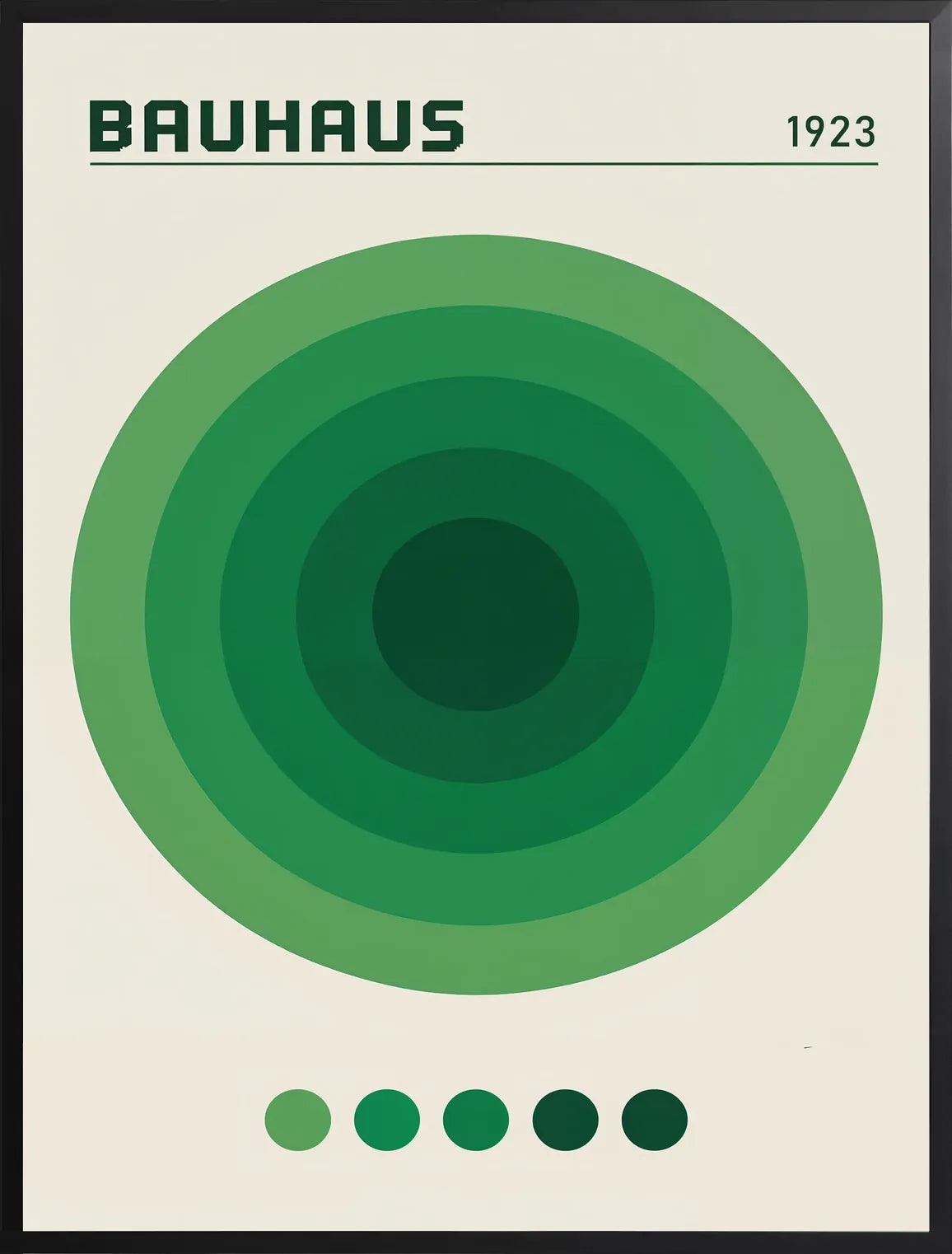 Encadrement noir mat autour de l'affiche Bauhaus cercles concentriques verts