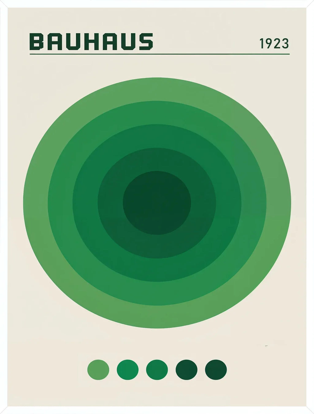 Cadre blanc epure presentant l'affiche Bauhaus cercles concentriques verts