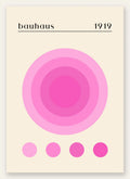 Affiche Bauhaus 1919, cercles concentriques rose magenta a creme sur fond creme