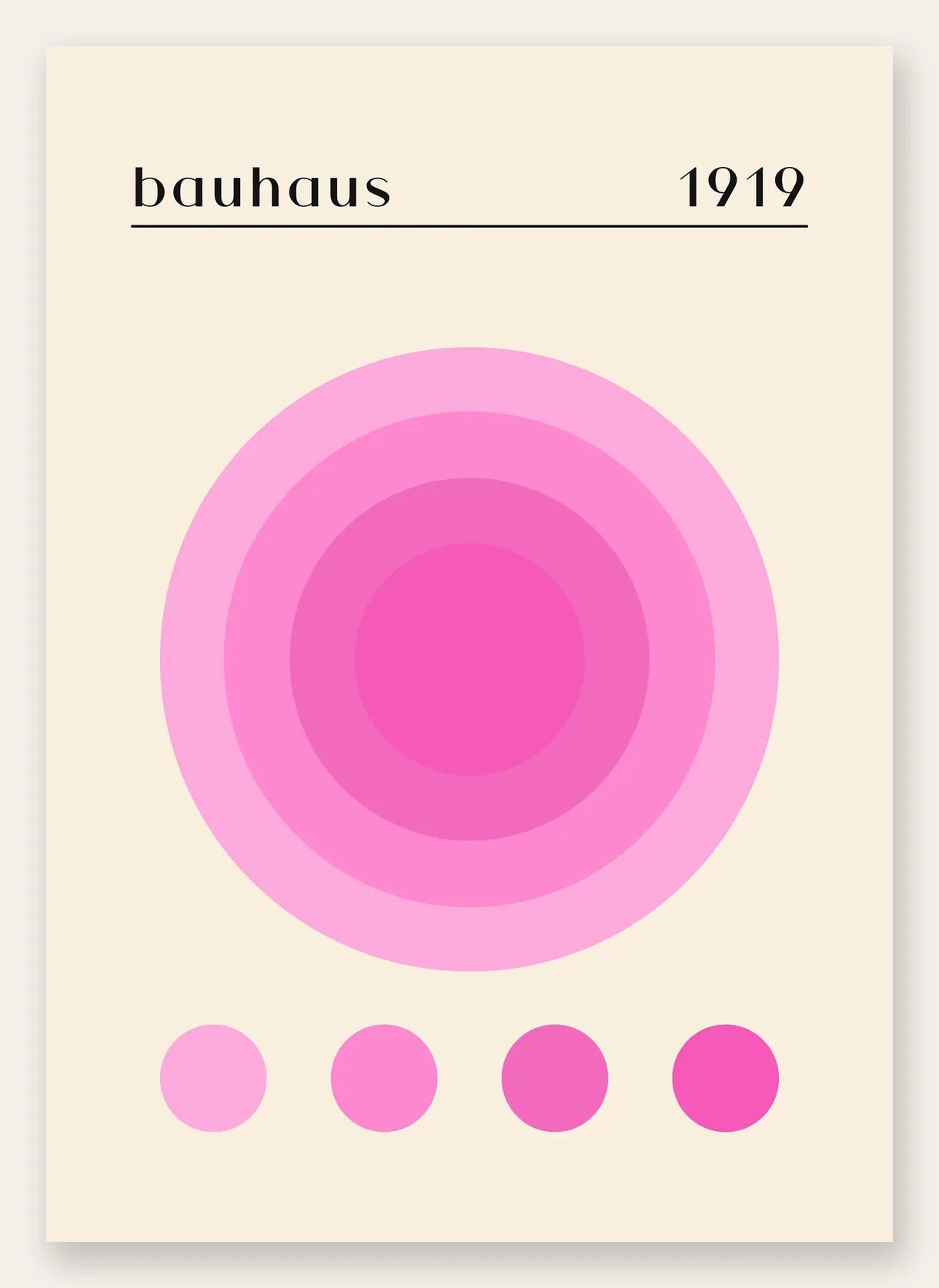 Affiche Bauhaus 1919, cercles concentriques rose magenta a creme sur fond creme