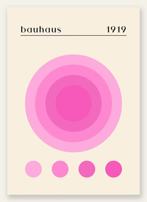 Affiche Bauhaus 1919, cercles concentriques rose magenta a creme sur fond creme