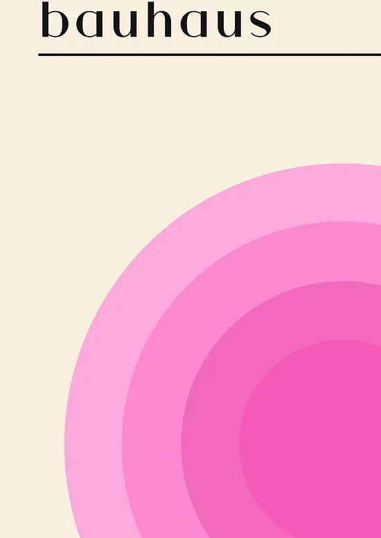 Gros plan sur les cercles concentriques Bauhaus, rose magenta au coeur et rose pale en peripherie