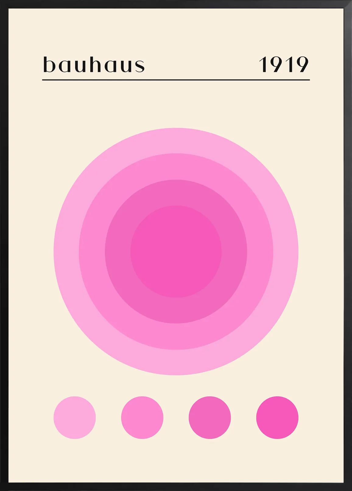 Encadrement noir mat autour de l'affiche Bauhaus cercles concentriques roses